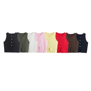 Gilets courts en maille de huit couleurs avec boutons et ourlet fendu à plat