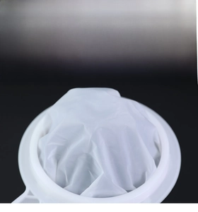 Macro view of food-grade PP fine mesh kitchen strainer for soy milk and juice residue