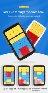 Detail view of magnetic smart Huarong Road puzzle showing game steps and levels
