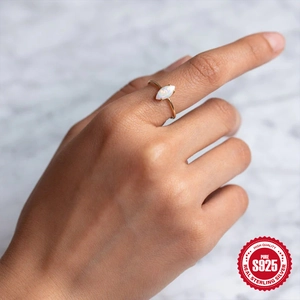 Elegant S925 sterling silver ring with marquise opal stone on gold band for women