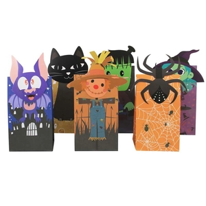 Halloween greaseproof party gift bags set with assorted themed designs on white background