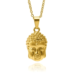 18K gold plated stainless steel Buddha head pendant necklace with reflective finish