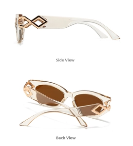 Detailed side and back view of fashion cat eye sunglasses with gold diamond metal accents