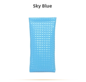 Detailed view of Sky Blue PU leather glasses pouch with diamond quilted texture