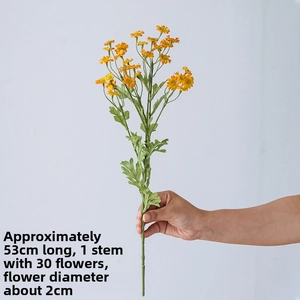 Close-up of artificial orange daisies showing the 53cm stem and 30 small flower heads