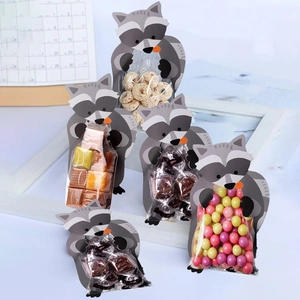 Cute raccoon cartoon food packaging bags with window for cookies and candies