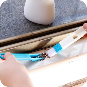 Window track cleaning brush and blue dustpan set for kitchen and home groove cleaning