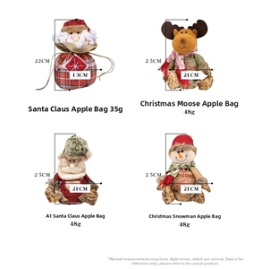 Size chart for Christmas apple gift bags featuring snowman and elk velvet designs