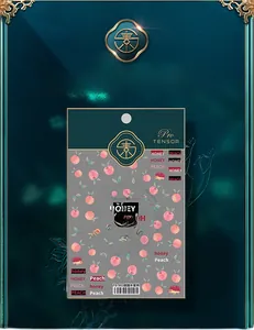 Detail showing peach and hedgehog nail stickers with semi-transparent finish TS502