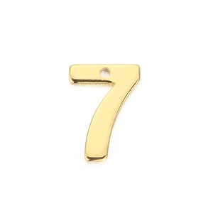 Minimalist gold stainless steel number 7 pendant with smooth polished finish for DIY jewelry