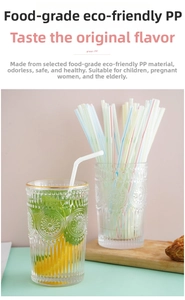 Close-up of food-grade PP plastic straws in decorative glasses with lemon beverage