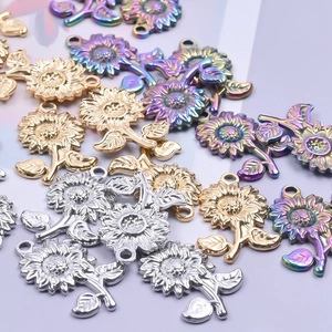 Gold, silver, and rainbow sunflower pendant charms for DIY jewelry making and necklaces