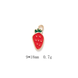Macro shot of 9x18mm red strawberry enamel charm with gold leaf detail for DIY jewelry