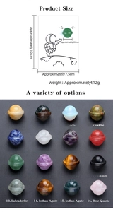 Detail view showing dimensions of 10x7.5 cm for the natural crystal planet healing card