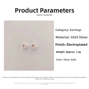 Detailed view of S925 sterling silver heart stud earrings with sparkling zircon stones