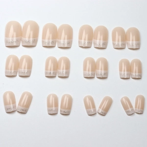 Französischer Stil Nude Rosa Press-on Nägel mit Silberglitzer, 24 Stück Set
