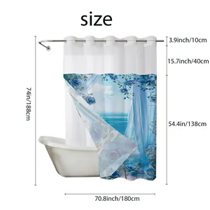 Detailed size guide for double-layered floral shower curtain with 180x188cm dimensions