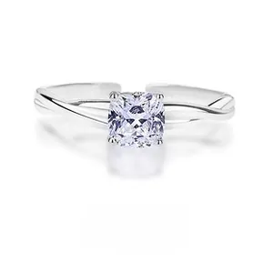 Detail view of S925 sterling silver ring featuring a square cushion cut gemstone and twisted band