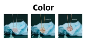 Three-color magnetic folding heart clover necklace in silver, gold, and rose gold finishes