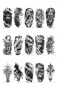 Waterproof temporary tattoo stickers with 3D lion, hawk and clock patterns, 208x95mm set