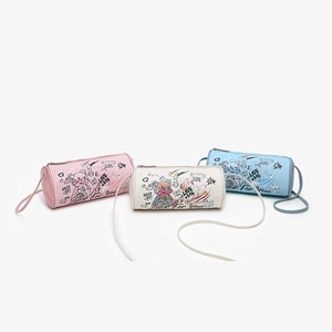 Graffiti Cartoon Print Cylinder Crossbody Bag PU Leather Zipper Closure Streetwear Ins Style Shoulder Bag For Women Girls