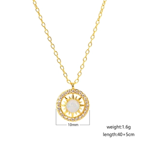 S925 silver starburst opal pendant necklace with diamonds in gold finish, 40+5cm chain