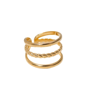 Minimalist gold multi-layer adjustable open ring featuring smooth and rope textures