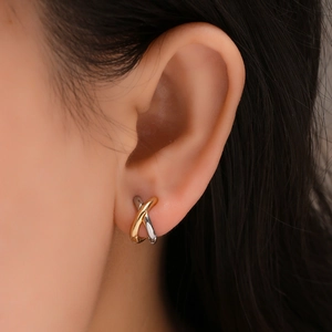 Cross Over Hoop Earrings Polished Copper Interlocking Geometric X-Shape Two-Tone Minimalist Jewelry For Women