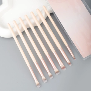 7Pcs professional eye makeup brush set with rose gold tubes and translucent pink pouch