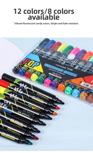 Close-up of 12-color candy-colored erasable whiteboard markers in a package