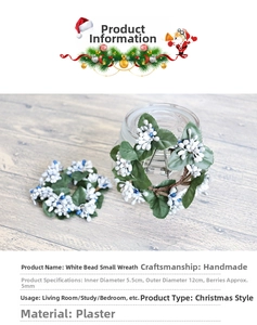Detail of white berry wreath on glass jar with 5.5cm inner diameter specifications