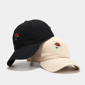 Elegant baseball caps in black and beige featuring rose embroidery for a stylish street look