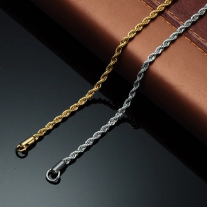 Polished stainless steel rope chain necklaces in gold and silver finish for men