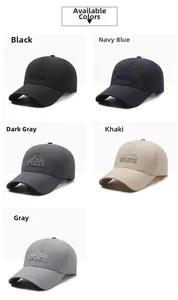 Detail von Outdoor-Sport-Baseballkappen in den Farben Schwarz, Marine, Grau und Khaki