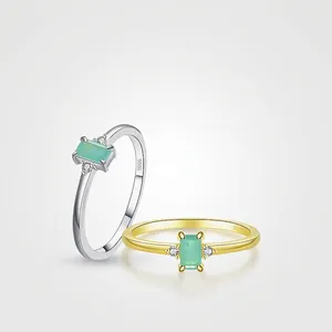 Bague En Argent Sterling 925 Pour Femmes Pierre Synthétique Verte Rectangulaire Bijoux Minimalistes Élégants