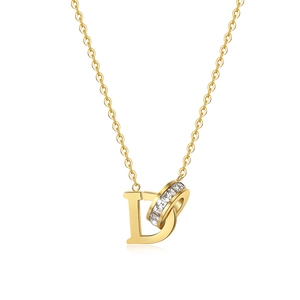 Polished 18K gold D-letter pendant necklace with sparkling cubic zirconia on a cable chain