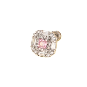 Square pink zircon stud earring in titanium steel with shimmering crystal halo