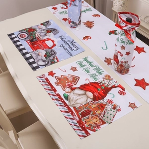 Christmas Gnome Placemats Linen Gingerbread House Red Truck Decorative Heat Resistant Table Mats For Dining Room Kitchen Holiday