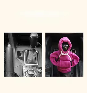 Pink gear shift hoodie cover with a smile face for car interior decoration before and after
