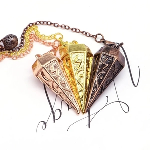 Hexagonal Cone Pendulum Necklace Engraved Metal Copper Pendant For Divination Radiesthesia Meditation Vintage Mystical Jewelry