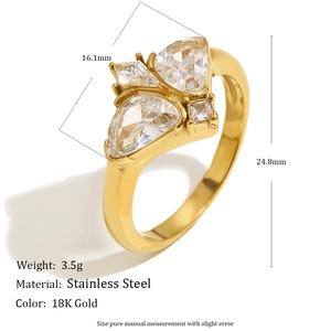 Elegant 18K gold plated stainless steel ring featuring a stylish butterfly zircon design