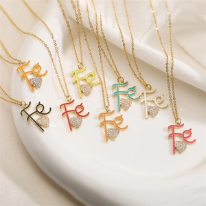 Faith Heart Pendant Necklace Enamel Copper Jewelry Zirconia Inlaid Fashion Gift For Women