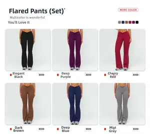 Dettaglio dei pantaloni da yoga a zampa a vita alta disponibili in sei vari colori