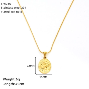 Detail showing 18k gold plated stainless steel sun tarot pendant with dimensions and weight