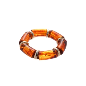 Acetate tortoise shell elastic bracelet with amber resin beads and gold spacers