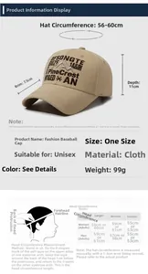 Size guide with detailed measurements for the vintage unisex embroidery baseball cap