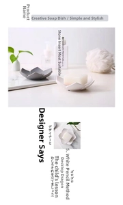 Macro detail of lotus shaped silicone soap dish with efficient drainage in grey and white