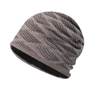 Winter knitted beanie with sparkling rhinestones and thick warm fleece lining for women