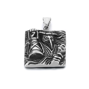 Vintage stainless steel plague doctor pendant with detailed crow mask and lantern relief