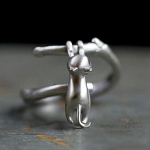 Anillo Rama Gato Trepador Lindo Cobre Ajustable Chapado En Platino Animal Novedad Joyería De Moda Regalo Mujeres